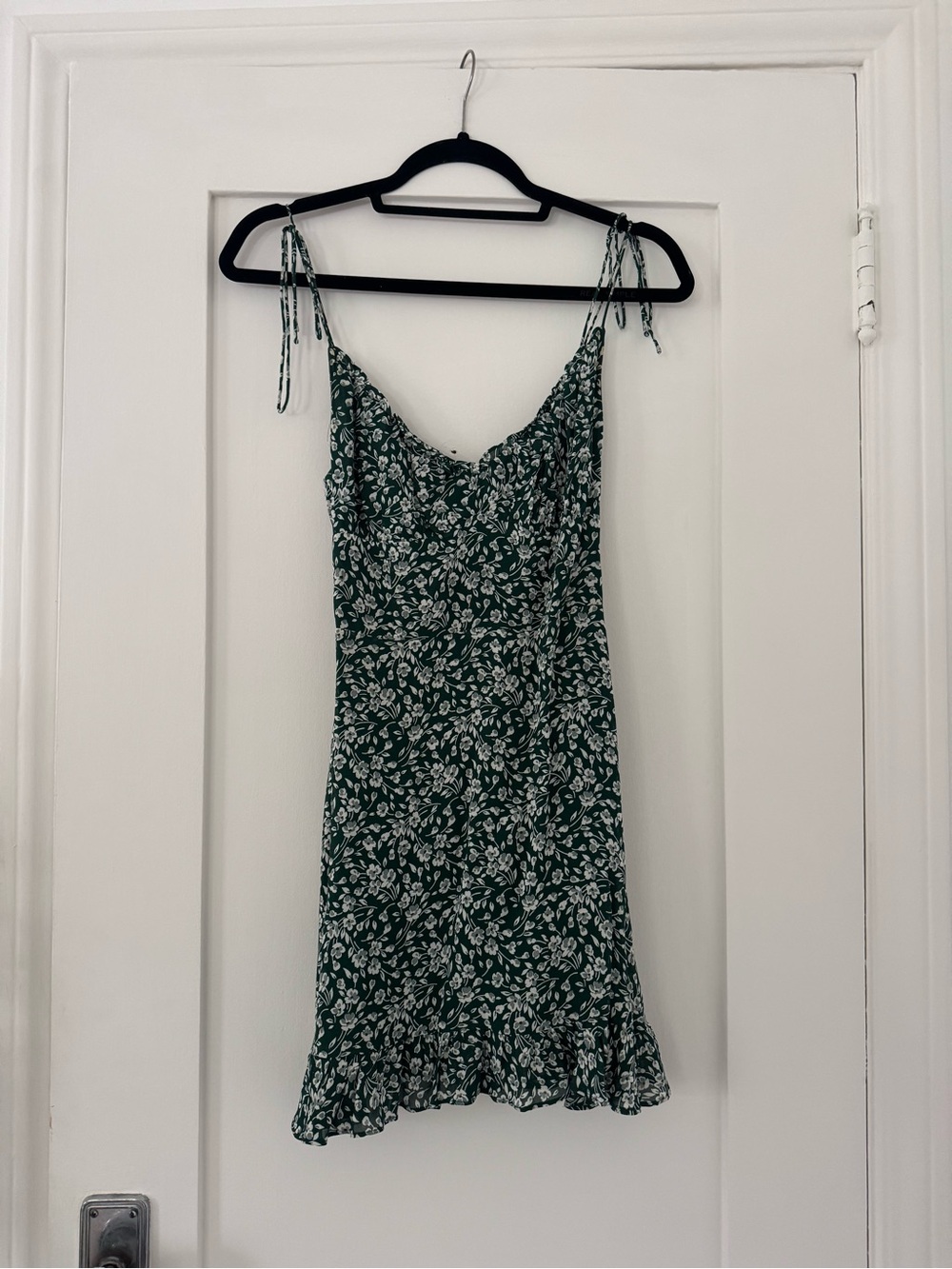 Reformation Green Floral Tie-Strap Mini Dress